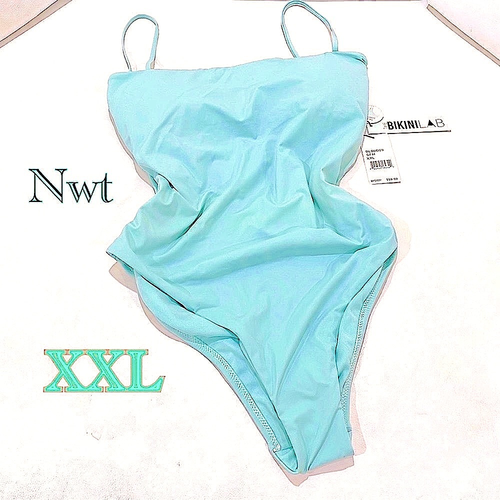 NWT XXL bikini lab sea foam mint swimsuit full cover double square pad shelf bra